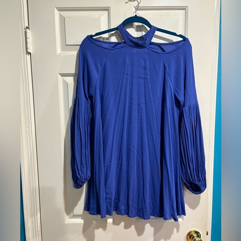 Free People Drift away cold shoulder boho blue dress/tunic sz XS or S - Picture 4 of 7